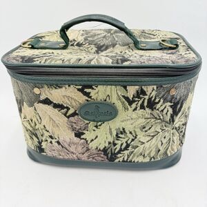 ATLANTIC Floral TAPESTRY Train CASE Makeup Cosmetic Travel Bag Green
